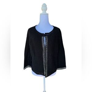 CHICOS Black Knit Silver Chain Detail Zebra Stripe Mesh Cardigan Medium (1)